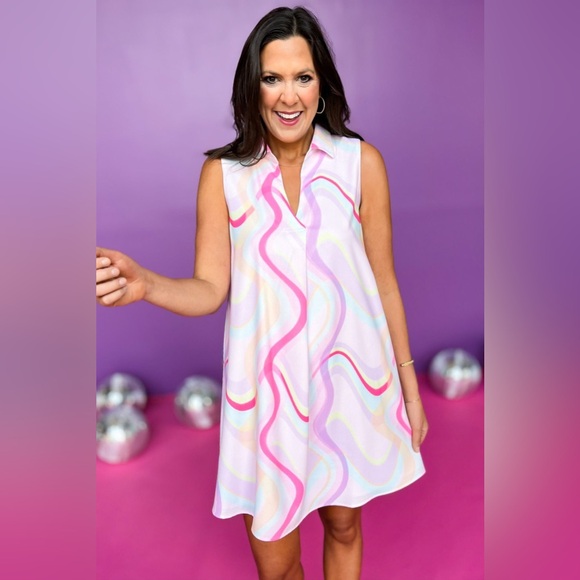 SSYS The Elise Collared Sleeveless Dress in Pastel Swirl size Small - Picture 2 of 9